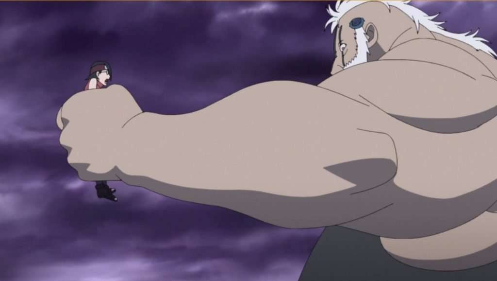 Boro turns into a huge monster and crushes Sarada